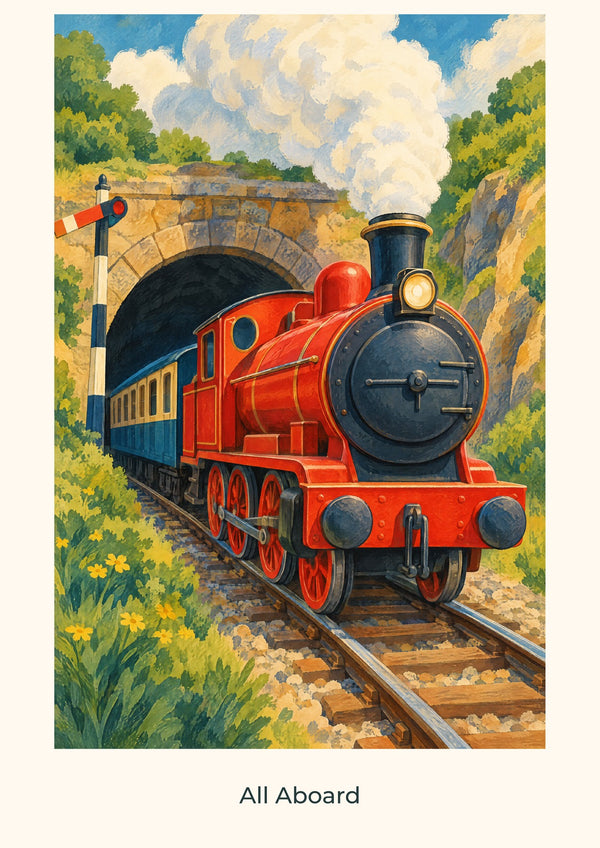 All Aboard — Railway Days Children’s Art Print