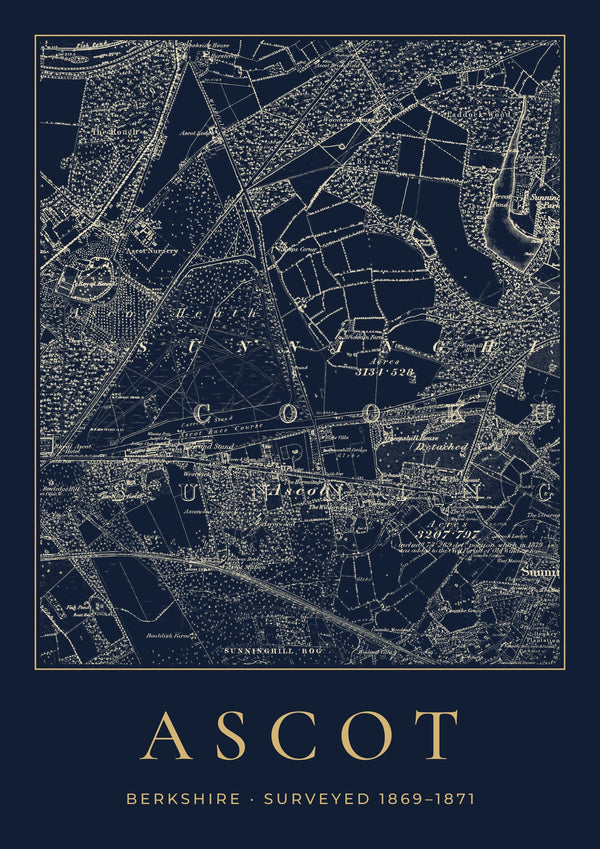 Ascot in 1871 Old Map Print — Night Ink