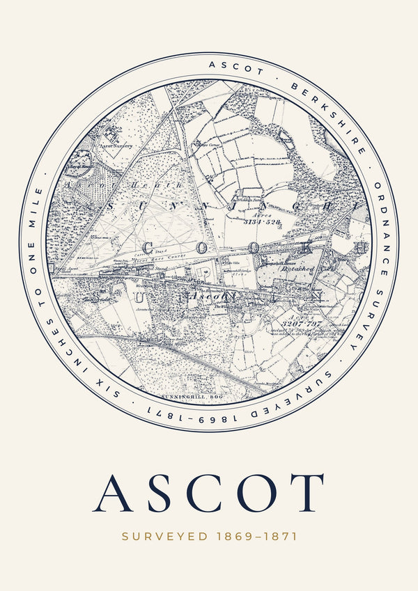 Ascot in 1871 Old Map Print — Roundel