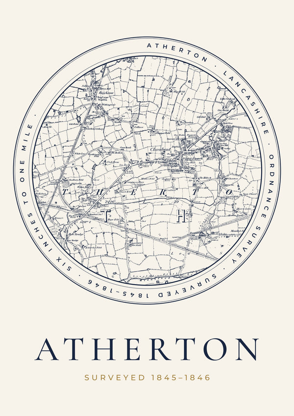 Atherton in 1846 Old Map Print — Roundel