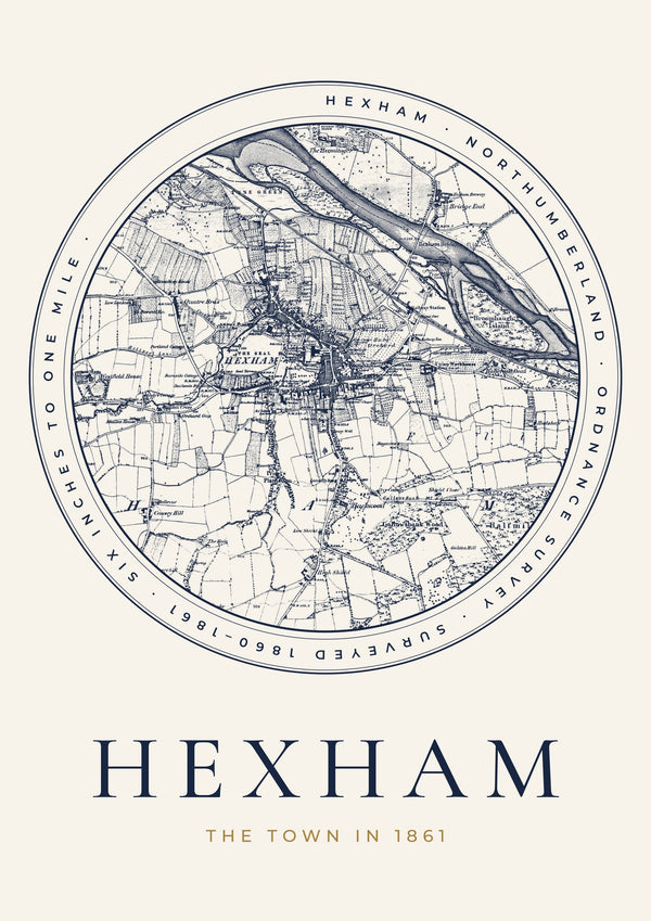 Hexham in 1861 Old Map Print — Roundel