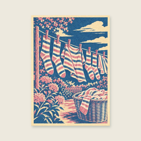 Striped socks and clothes pegs in a rhythmic pattern Art Print