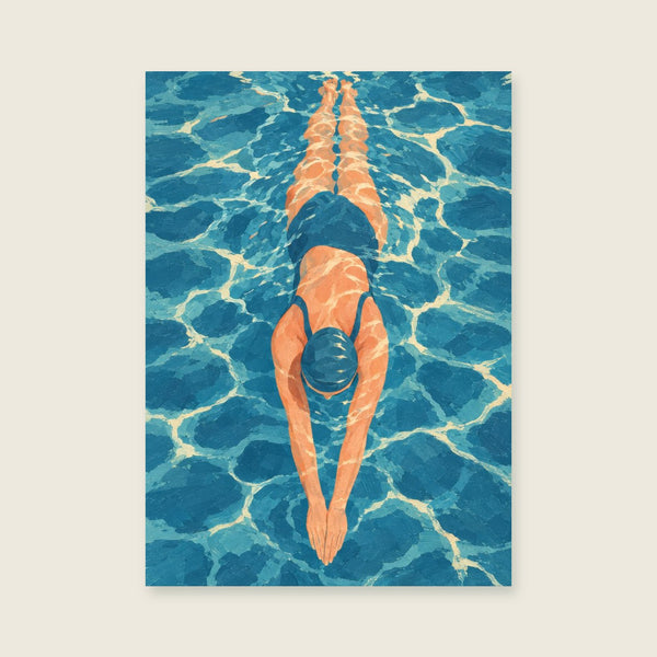 Swimmer seen from above in clear blue water Art Print