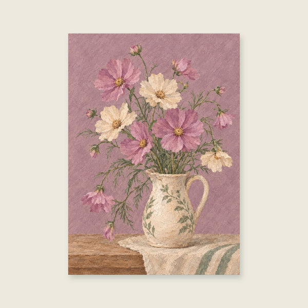Cosmos petals against softly textured mauve Art Print