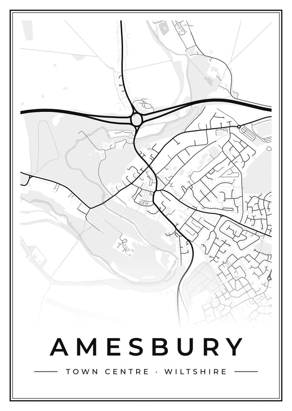 Amesbury Town Centre Street Map Poster