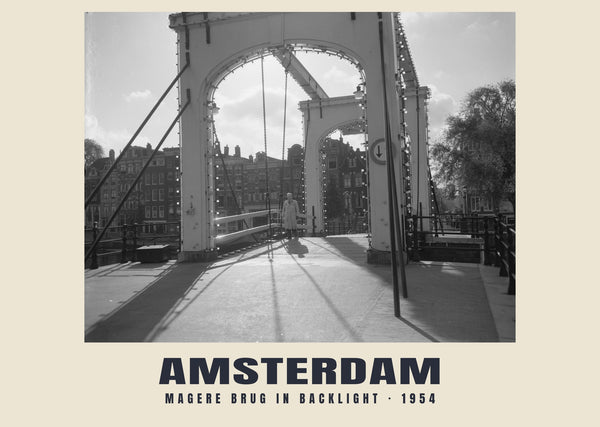 Magere Brug in Backlight, Amsterdam — 1954 · Historic photograph print
