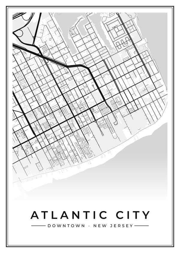 Atlantic City Downtown Street Map Poster
