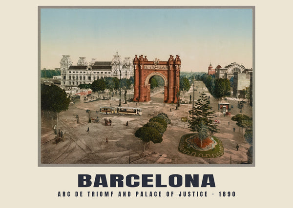 Arc de Triomf and Palace of Justice, Barcelona — 1890 · Vintage photochrom print