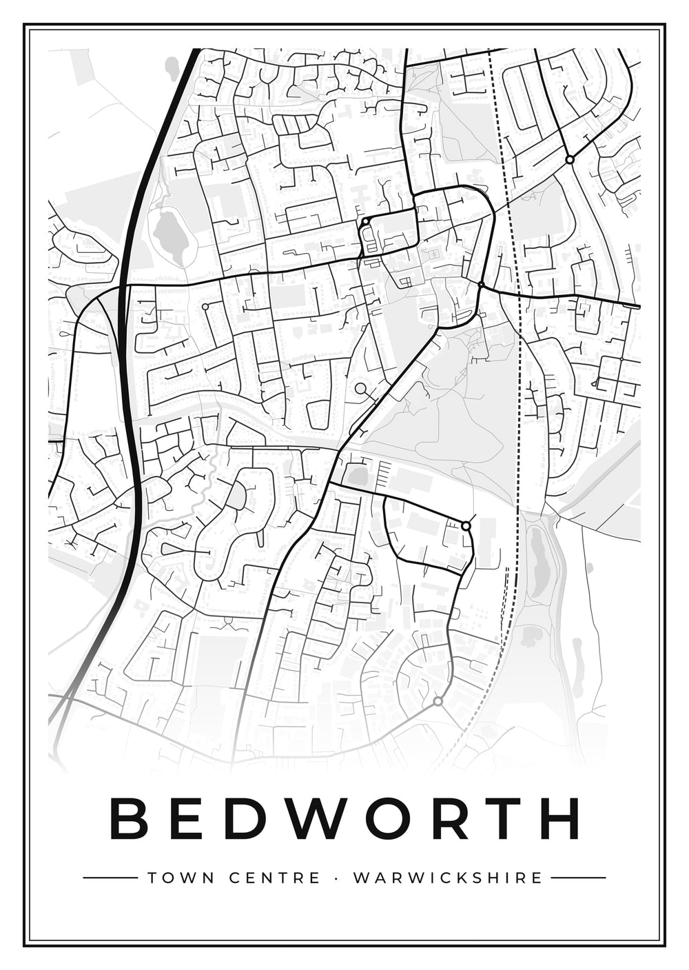 Bedworth Town Centre Street Map Poster