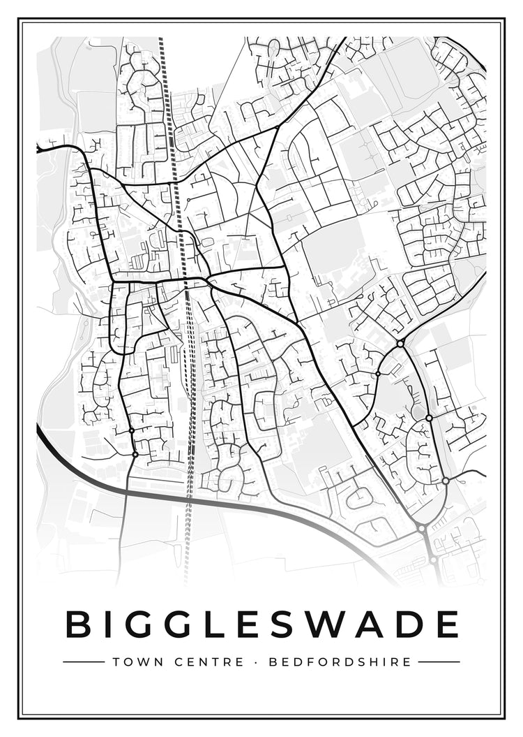 Biggleswade Town Centre Street Map Poster