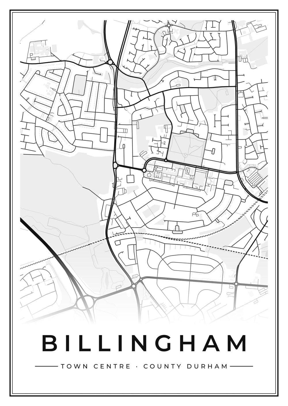Billingham Town Centre Street Map Poster