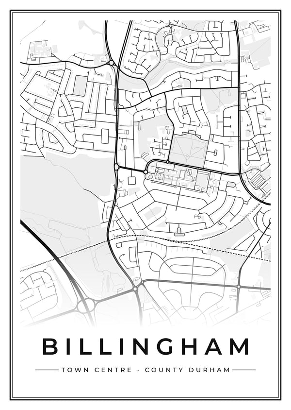 Billingham Town Centre Street Map Poster
