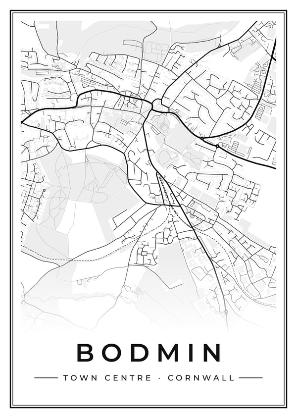 Bodmin Town Centre Street Map Poster