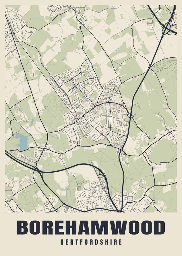 Borehamwood Street Map Poster