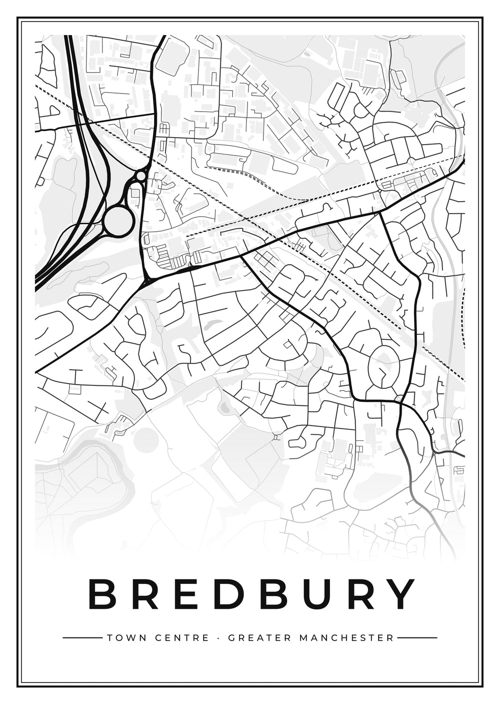 Bredbury Town Centre Street Map Poster