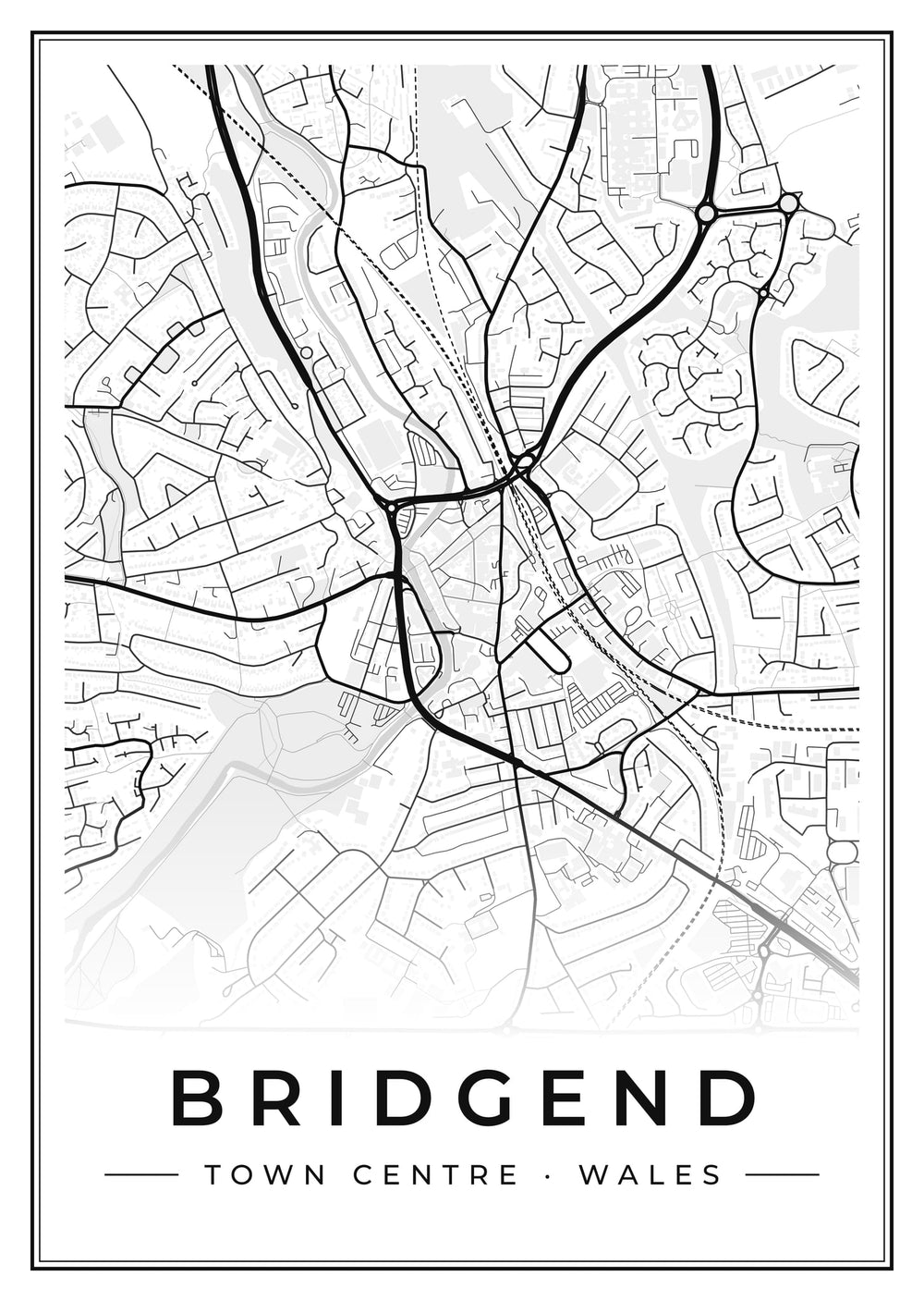 Bridgend Town Centre Street Map Poster