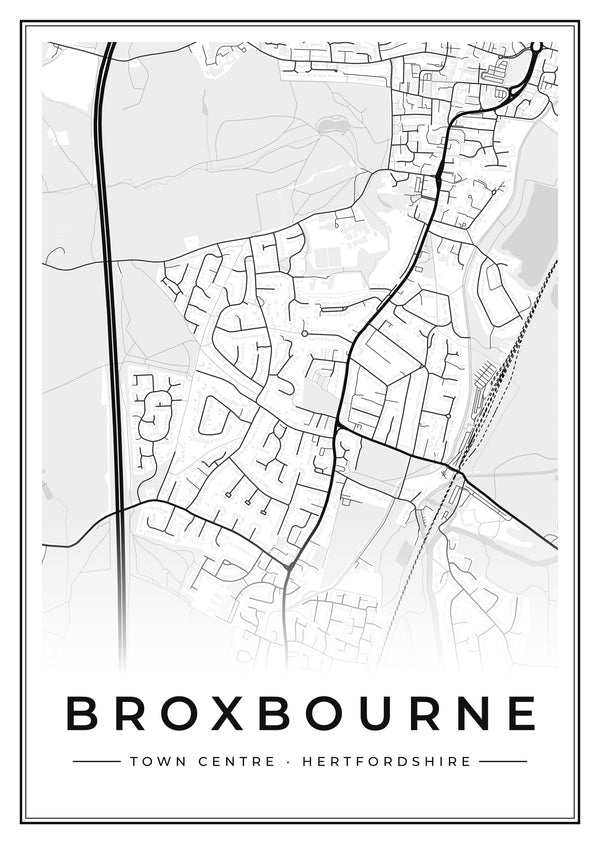 Broxbourne Town Centre Street Map Poster