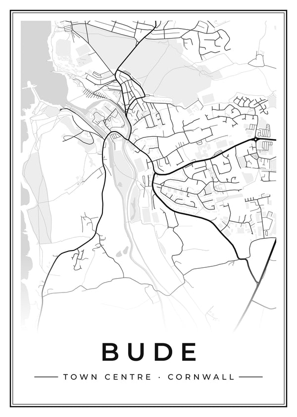 Bude Town Centre Street Map Poster