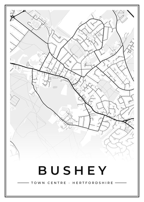 Bushey Town Centre Street Map Poster