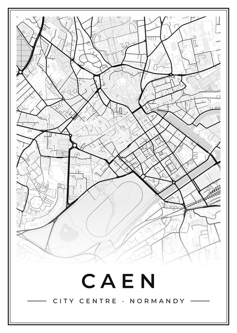 Caen City Centre Street Map Poster