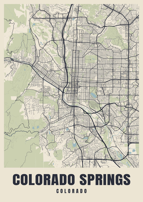 Colorado Springs Street Map Poster
