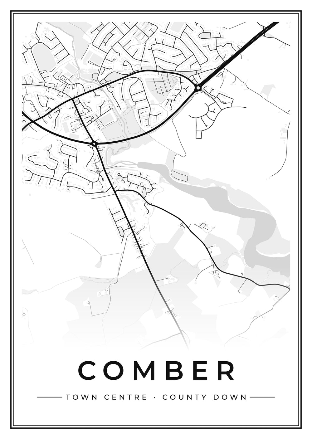 Comber Town Centre Street Map Poster