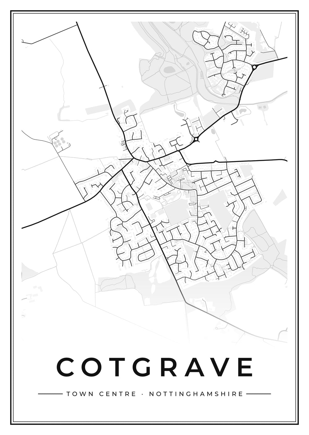 Cotgrave Town Centre Street Map Poster