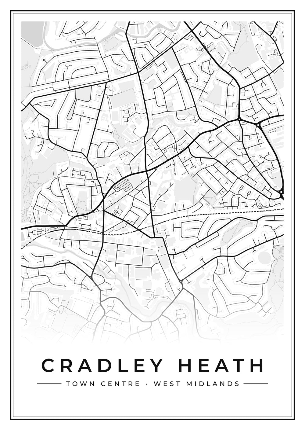 Cradley Heath Town Centre Street Map Poster