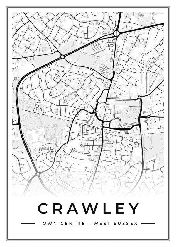 Crawley Town Centre Street Map Poster