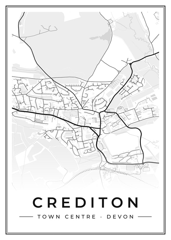 Crediton Town Centre Street Map Poster