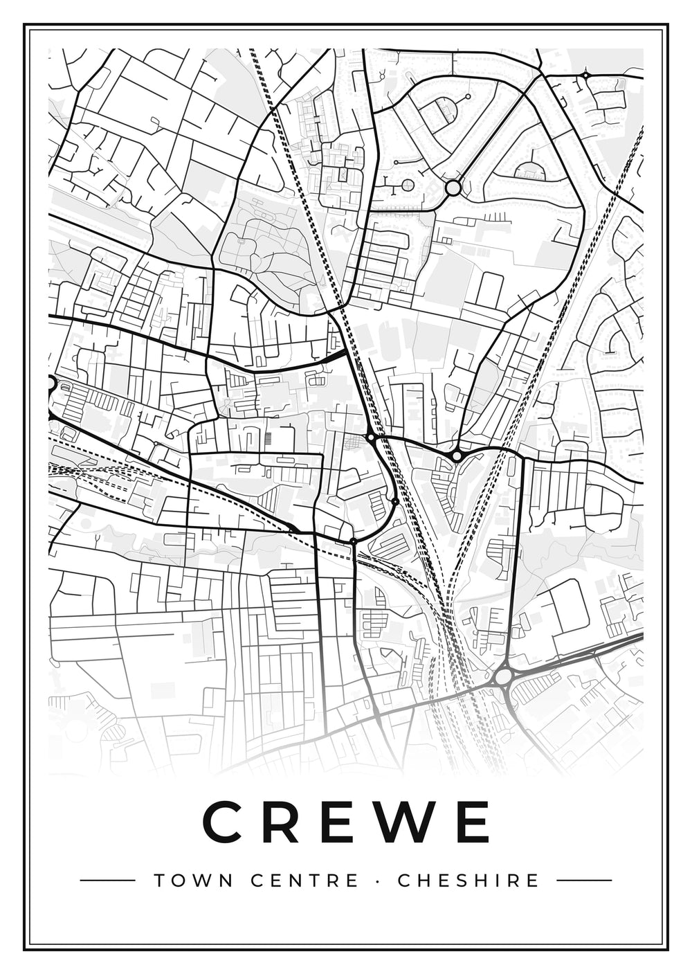 Crewe Town Centre Street Map Poster