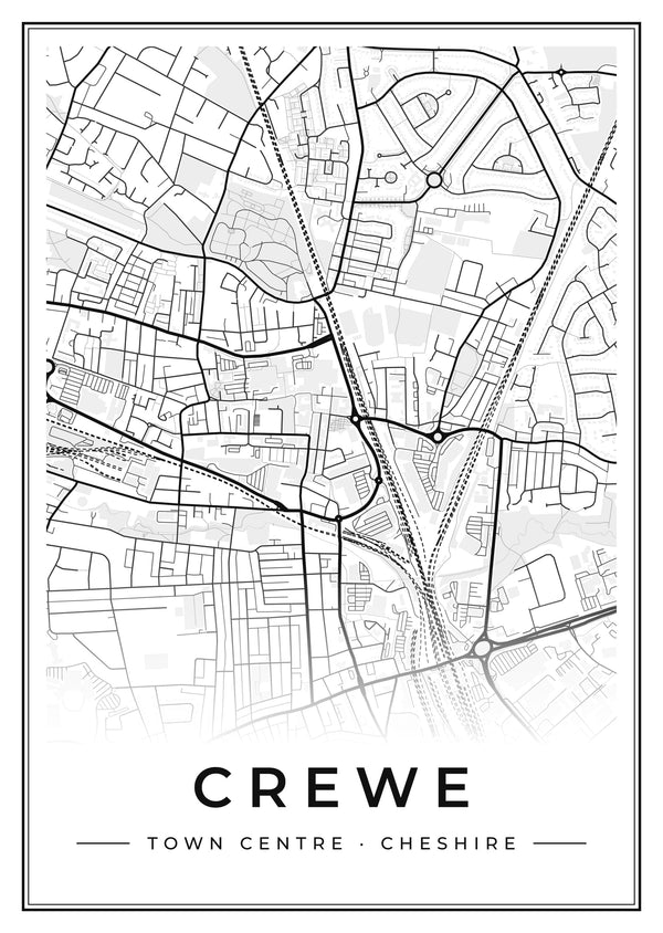 Crewe Town Centre Street Map Poster