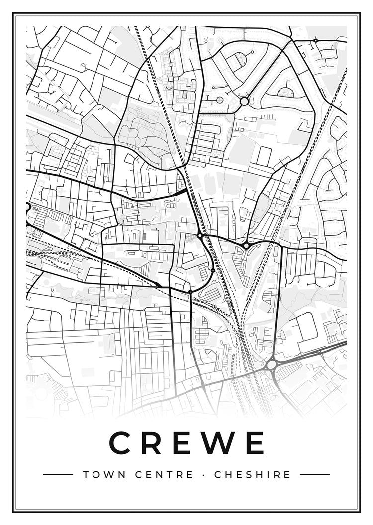 Crewe Town Centre Street Map Poster