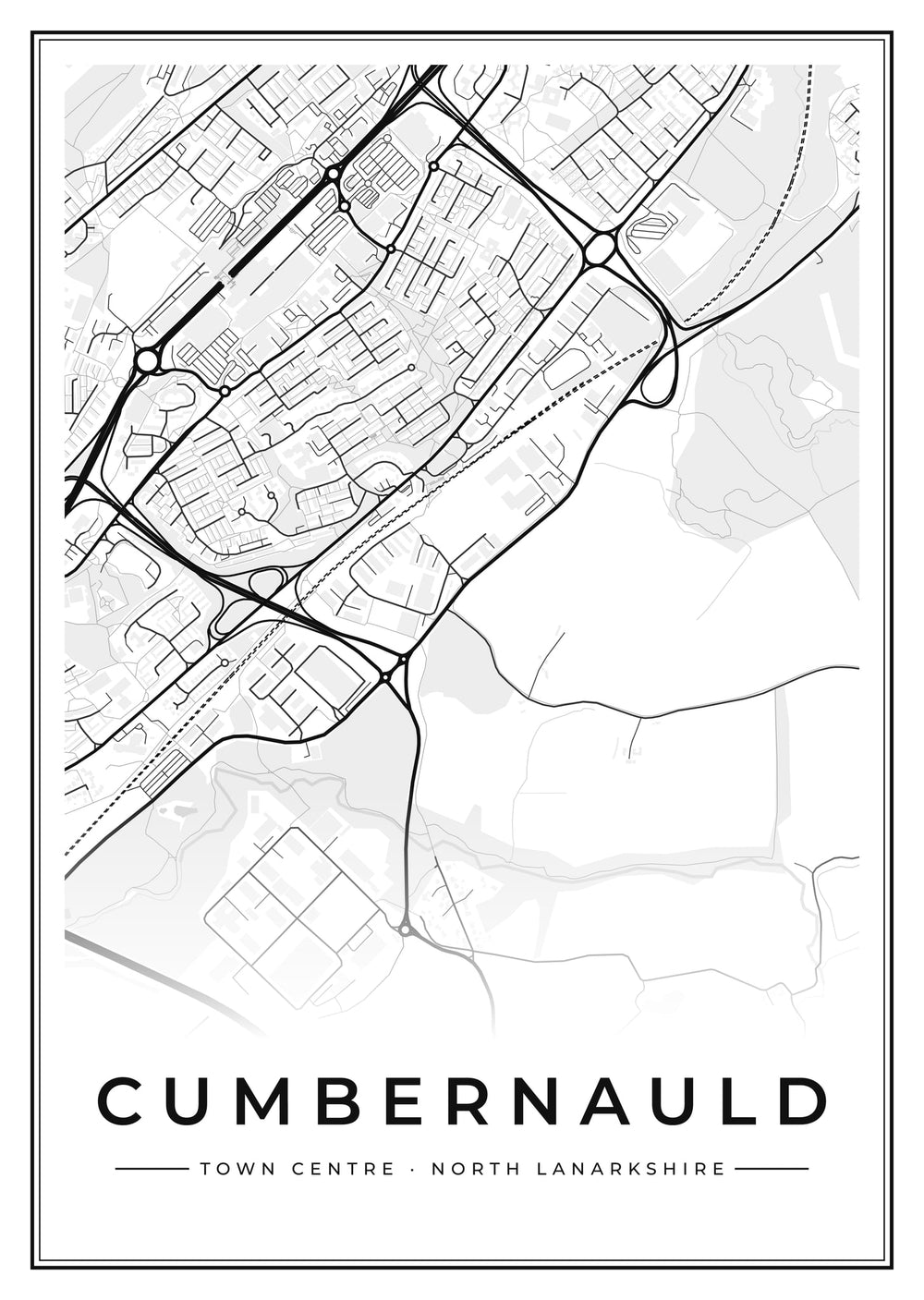 Cumbernauld Town Centre Street Map Poster