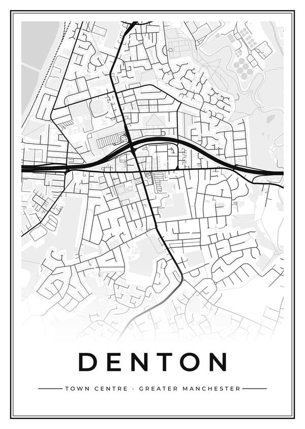 Denton Town Centre Street Map Poster