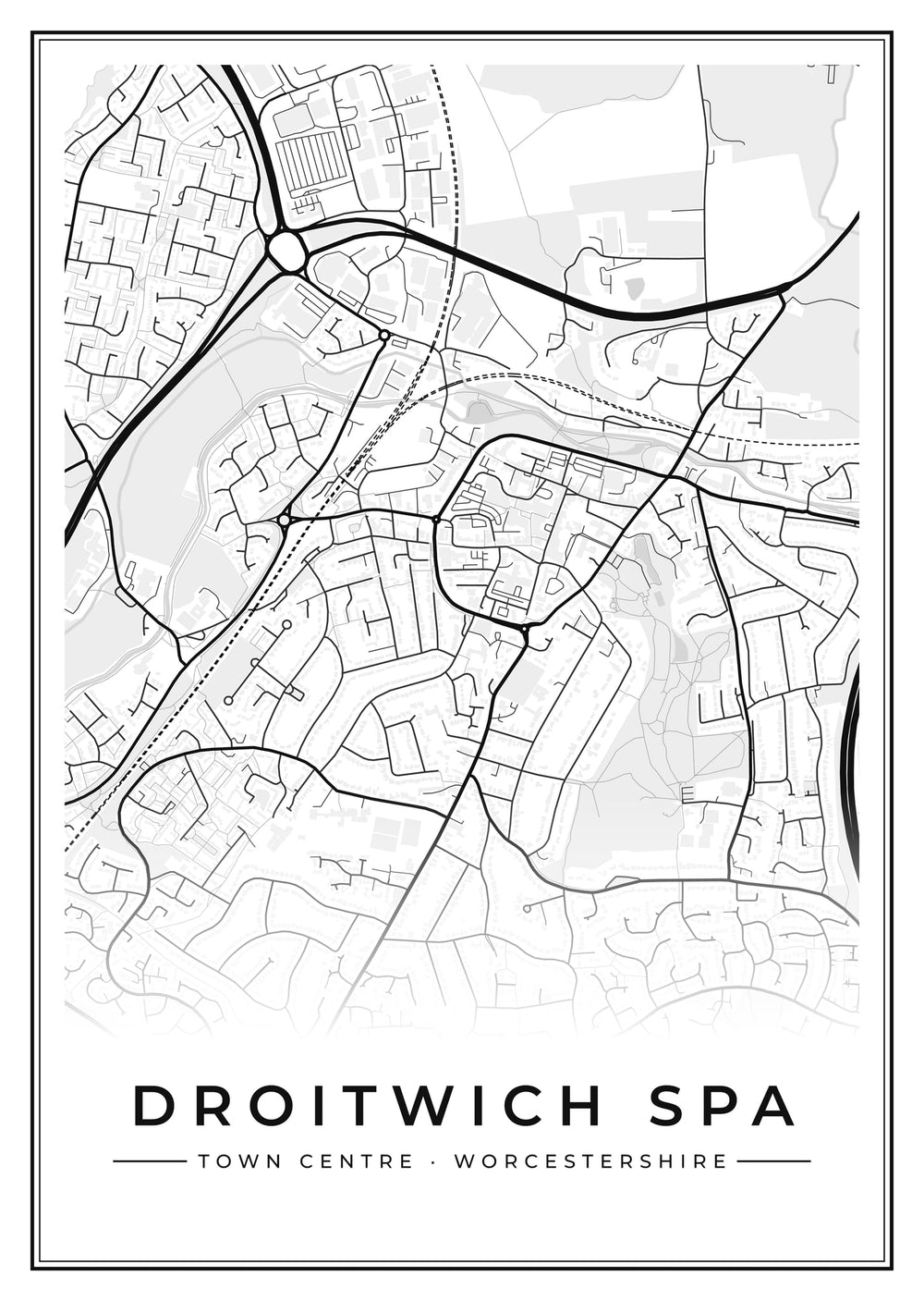 Droitwich Spa Town Centre Street Map Poster