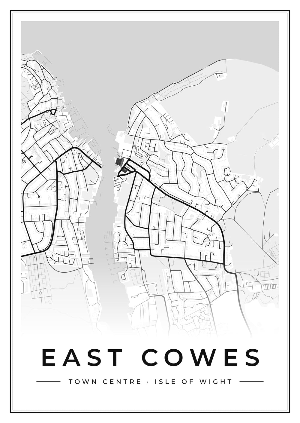 East Cowes Town Centre Street Map Poster