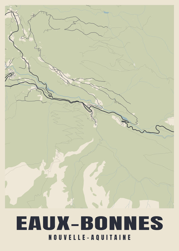 Eaux-Bonnes Street Map Poster