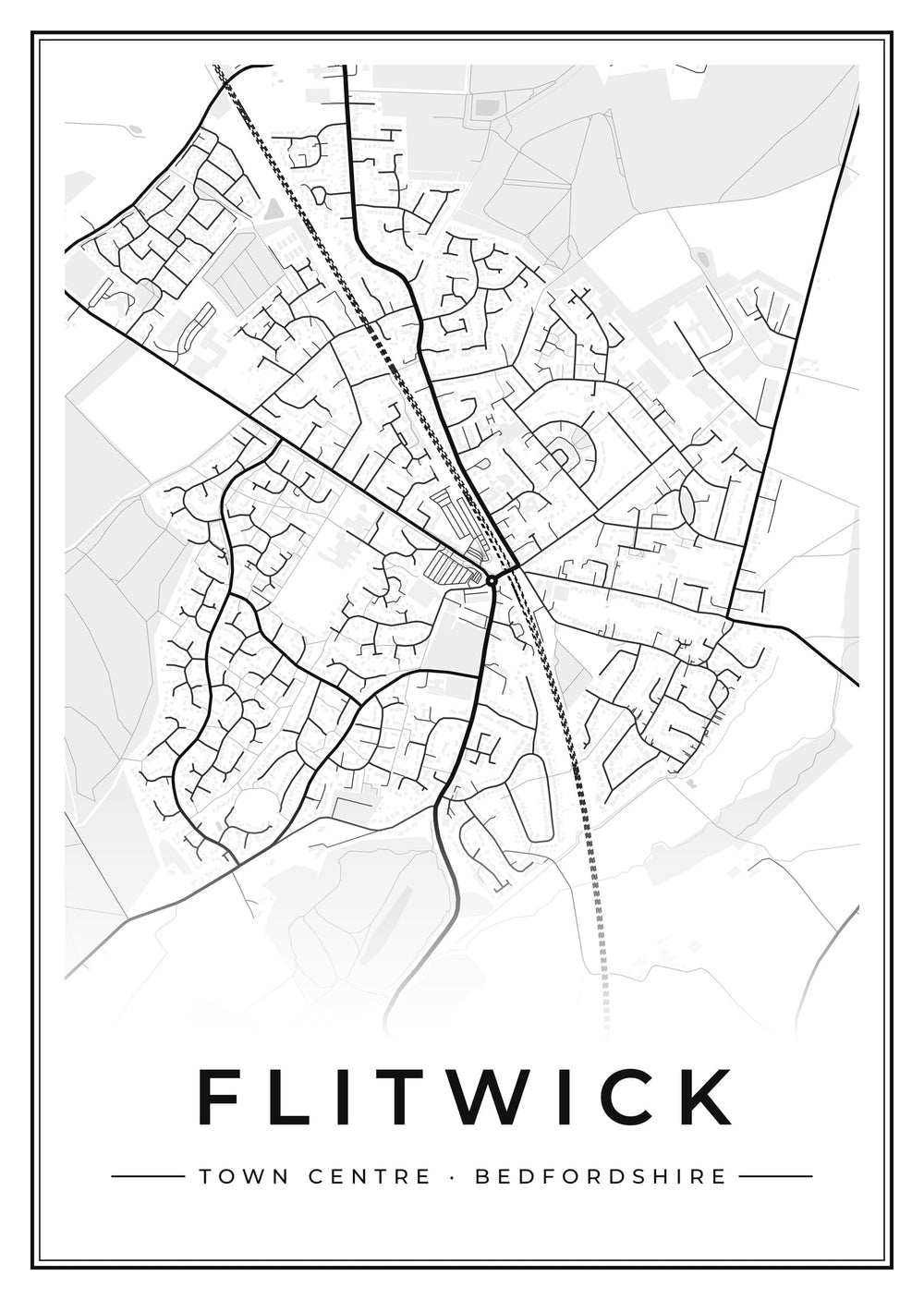 Flitwick Town Centre Street Map Poster