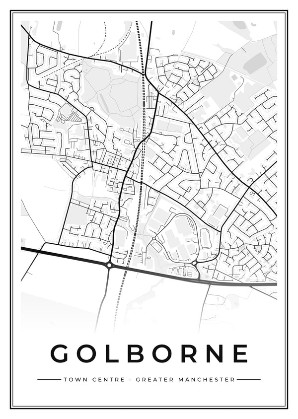 Golborne Town Centre Street Map Poster