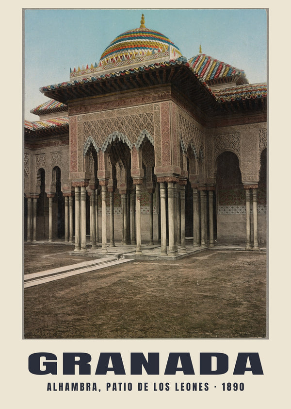 Alhambra, Patio de los Leones, Granada — 1890 · Vintage photochrom print