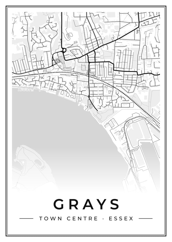 Grays Town Centre Street Map Poster