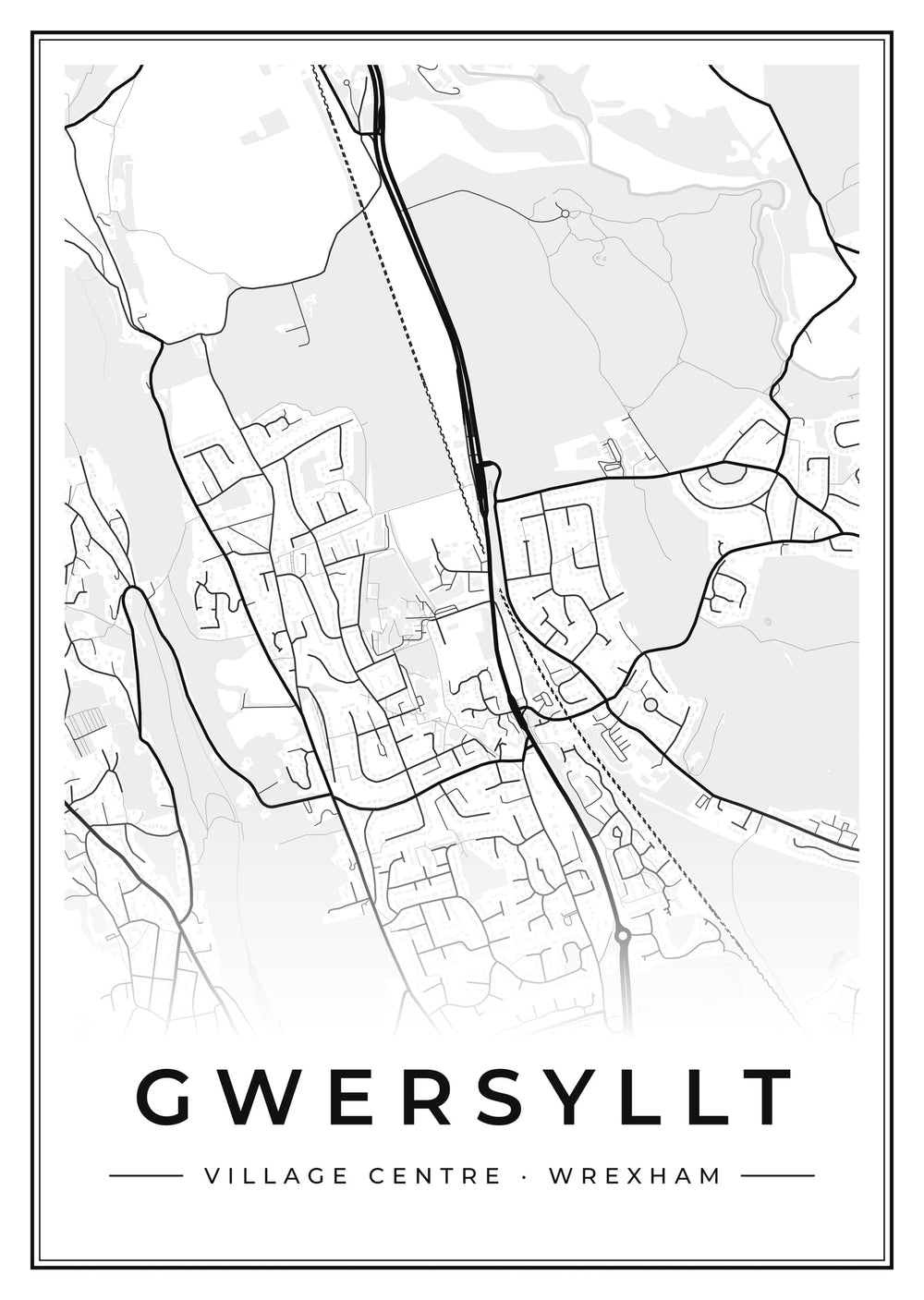 Gwersyllt Village Centre Street Map Poster