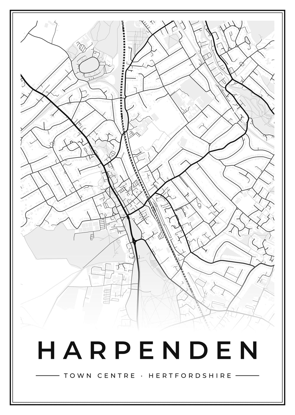 Harpenden Town Centre Street Map Poster
