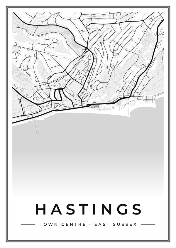 Hastings Town Centre Street Map Poster