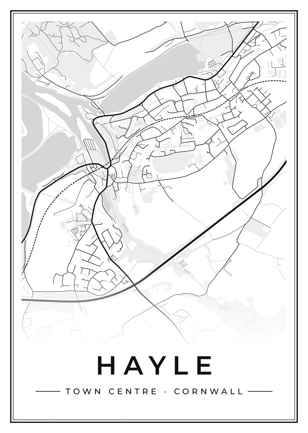 Hayle Town Centre Street Map Poster
