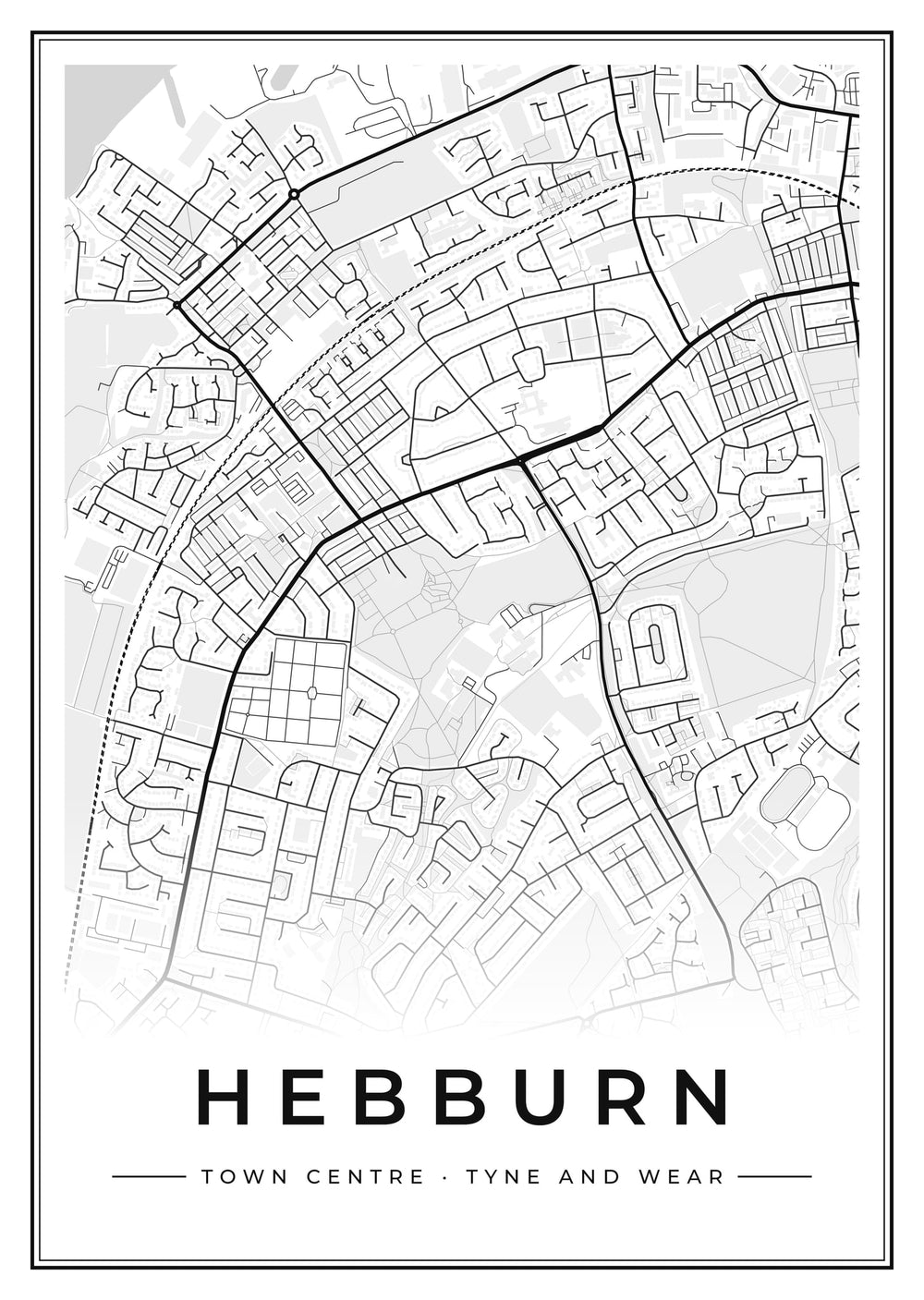 Hebburn Town Centre Street Map Poster