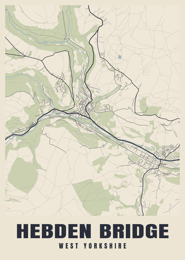 Hebden Bridge Street Map Poster
