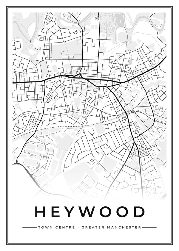 Heywood Town Centre Street Map Poster