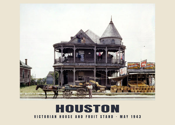 Victorian House and Fruit Stand, Houston — May 1943 · Historic photograph print